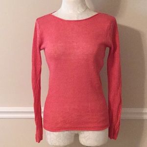 Coral Long Sleeve Hi-Lo Linen Tee
